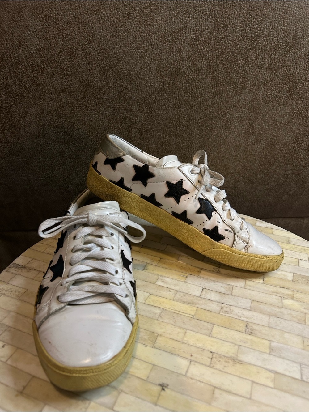 Saint Laurent California star-print leather low-top sneakers size 37.5